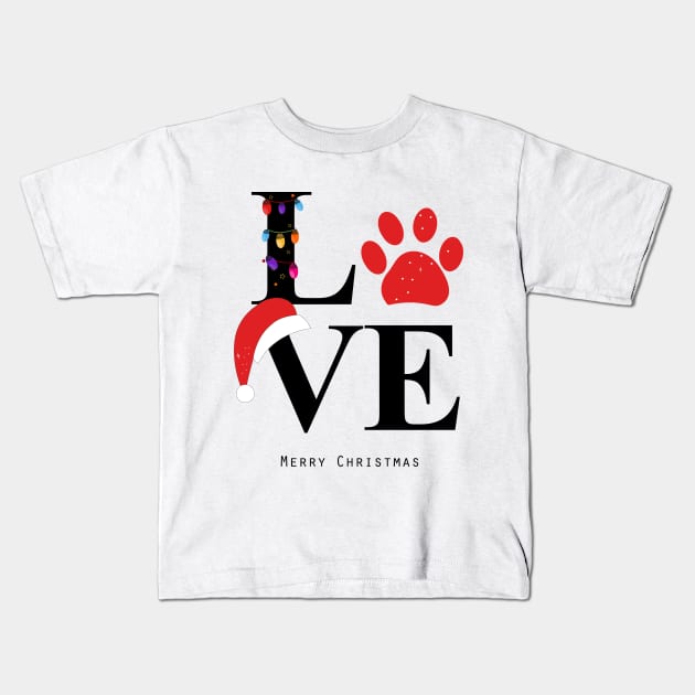 Love text with paw print and colorful light bulb.merry christmas Kids T-Shirt by stark.shop